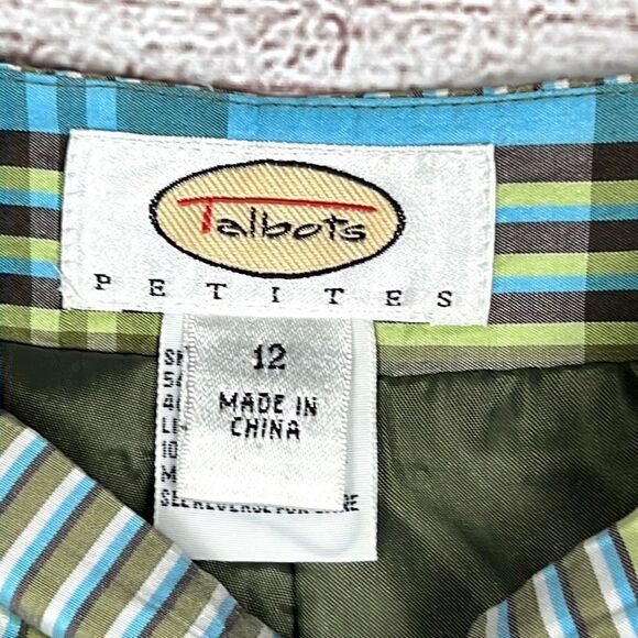 Talbots Petites Cropped Silk Blend Plaid Pant, Green/Blue, Size 12 P - Picture 8 of 14